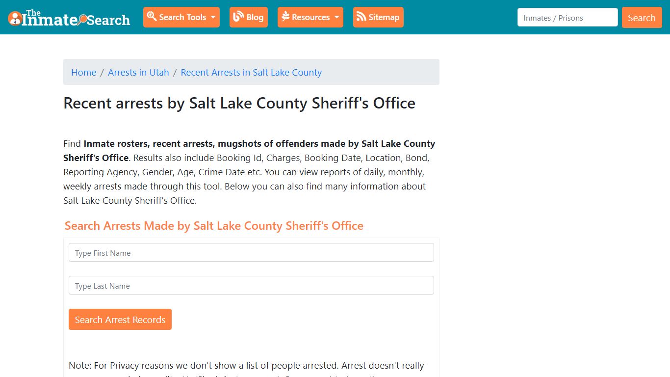 Recent arrests by Salt Lake County Sheriff's Office